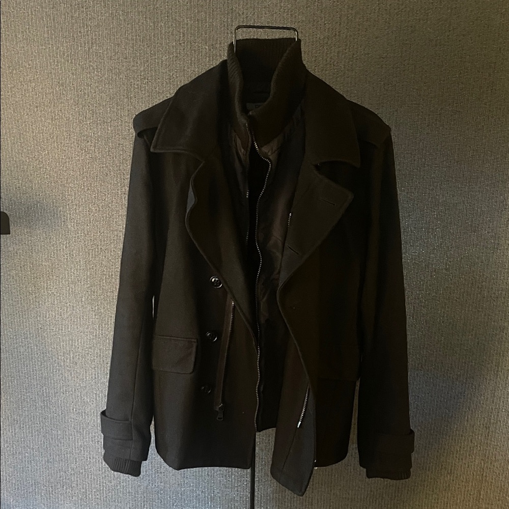 Men's Black Double-Breasted Military Style Peacoat